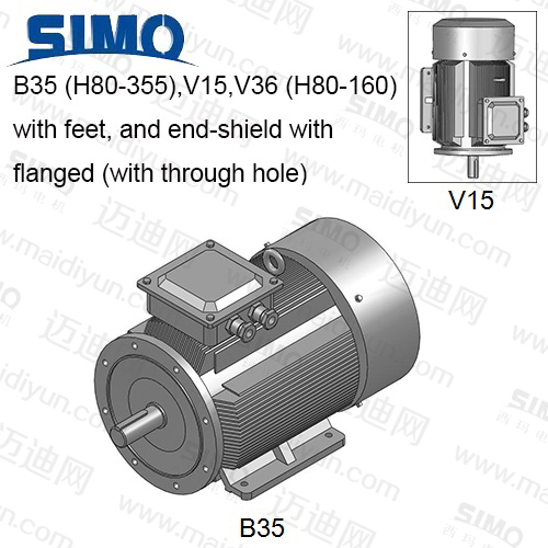 YE2(IP55)系列-機座帶底腳、端蓋上有凸緣(帶通孔)電動機